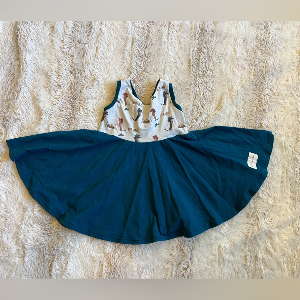 Teal Twirl Dress with Dog Print